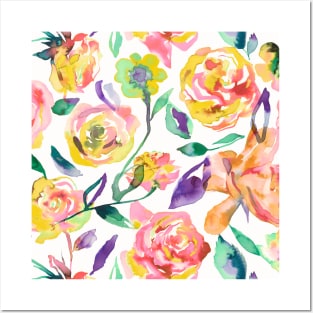 Watercolor roses colors-Yellow Posters and Art